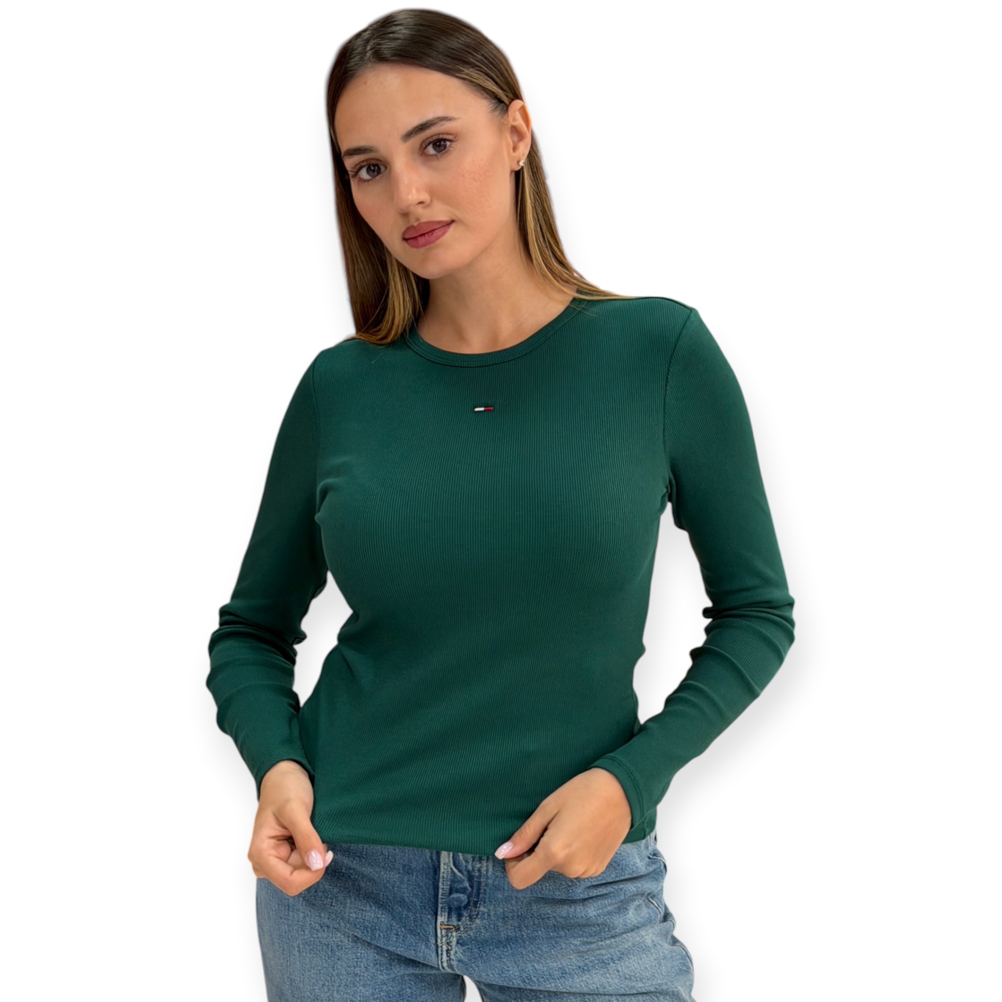 חולצה נשים TOMMY HILFIGER RIB LONG SLEEVE חולצה נשים TOMMY HILFIGER RIB LONG SLEEVE