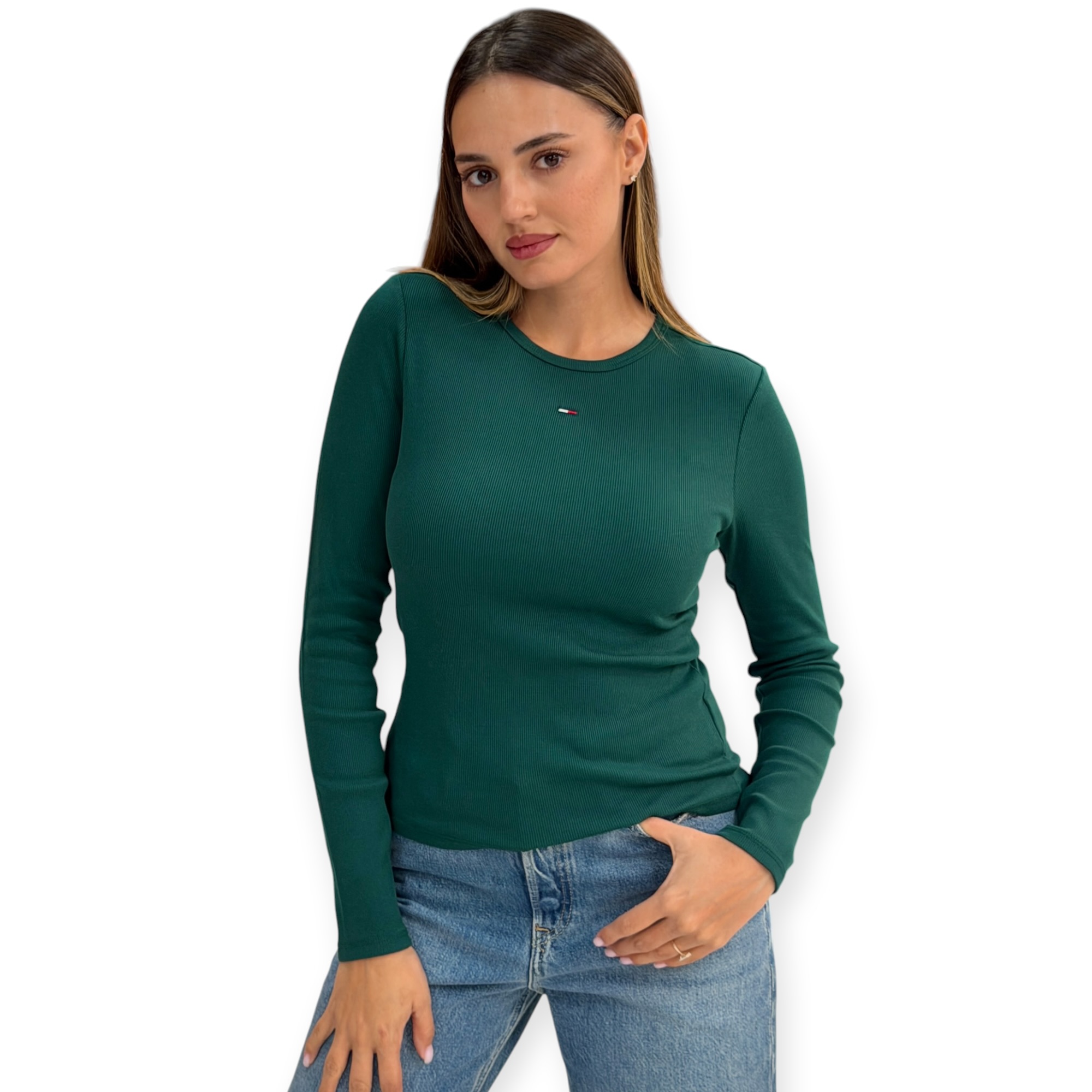 חולצה נשים TOMMY HILFIGER RIB LONG SLEEVE חולצה נשים TOMMY HILFIGER RIB LONG SLEEVE