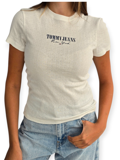 חולצה TOMMY HILFIGER SLIM LOGO 2 POINTELLE TEE
