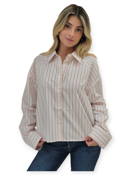 חולצה CALVIN KLEIN STRIPED BOXY CROPPED SHIRT