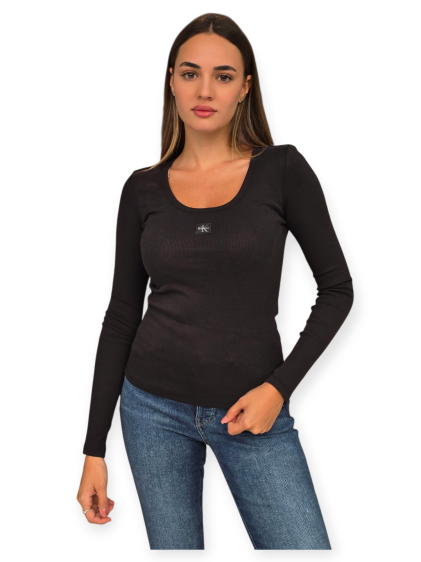 חולצה CALVIN KLEIN WOVEN LABEL RIB SCOOP