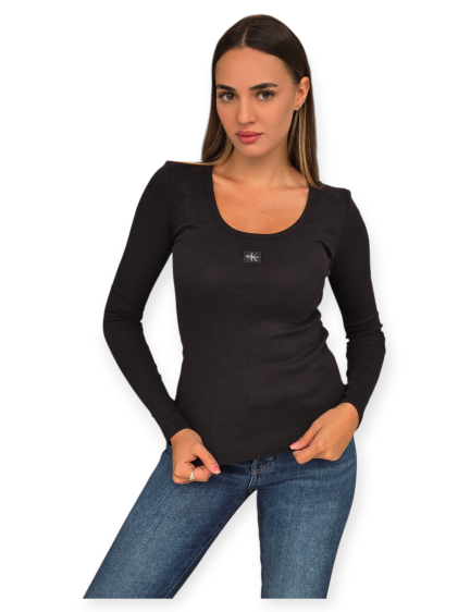 חולצה CALVIN KLEIN WOVEN LABEL RIB SCOOP