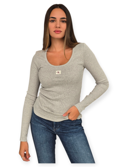 חולצה CALVIN KLEIN WOVEN LABEL RIB SCOOP