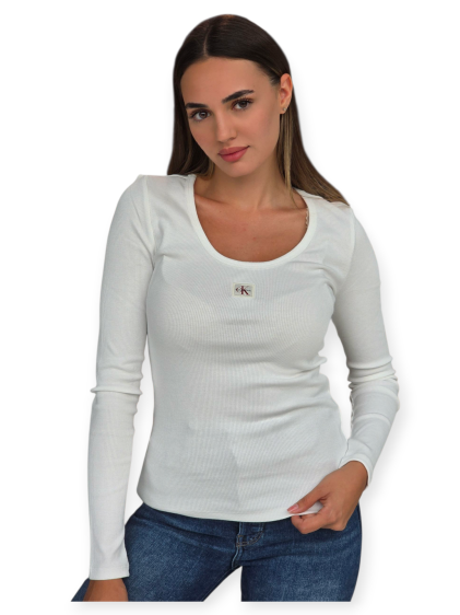חולצה CALVIN KLEIN WOVEN LABEL RIB SCOOP