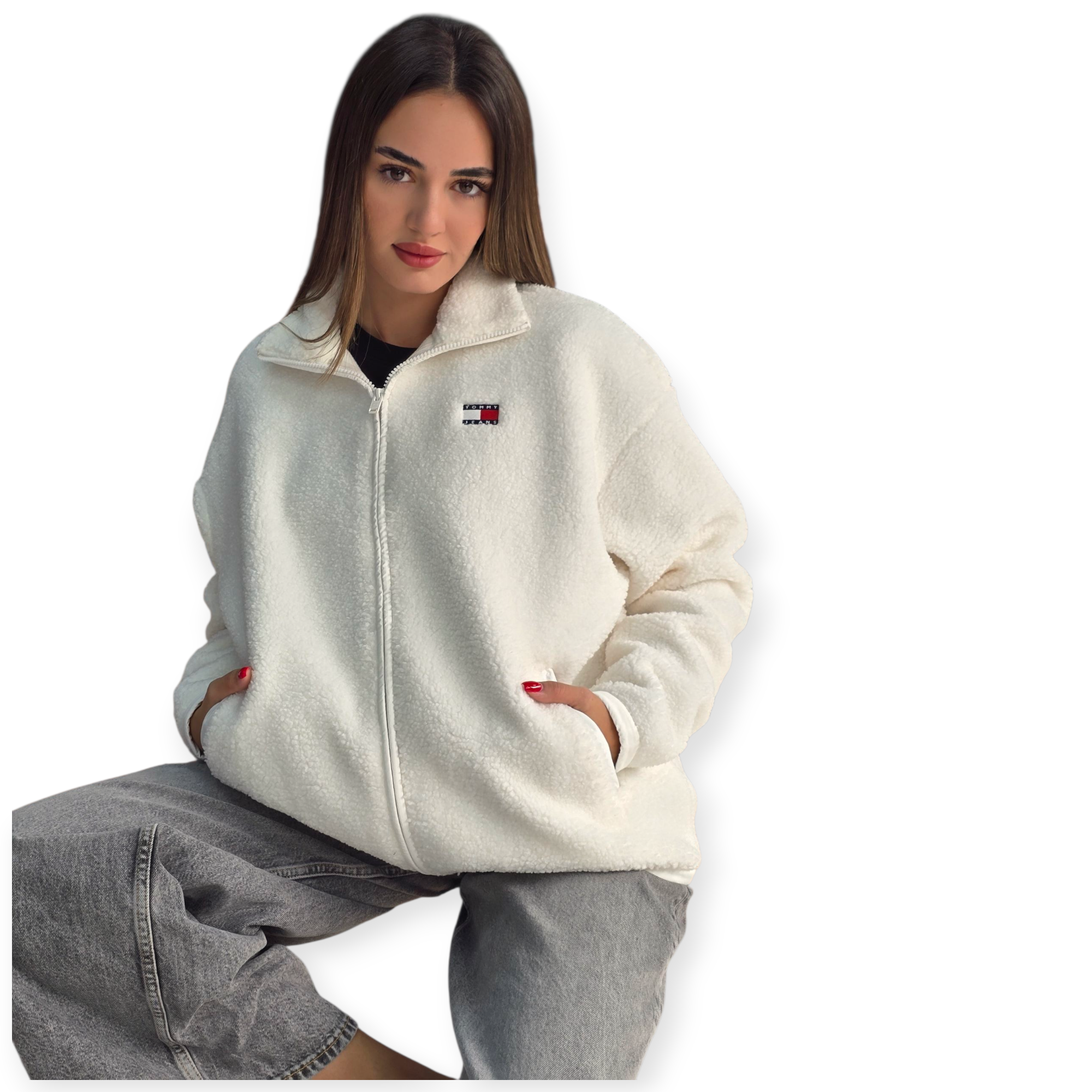 זקט TOMMY HILFIGER THROUGH BADGE TEDDY זקט TOMMY HILFIGER THROUGH BADGE TEDDY