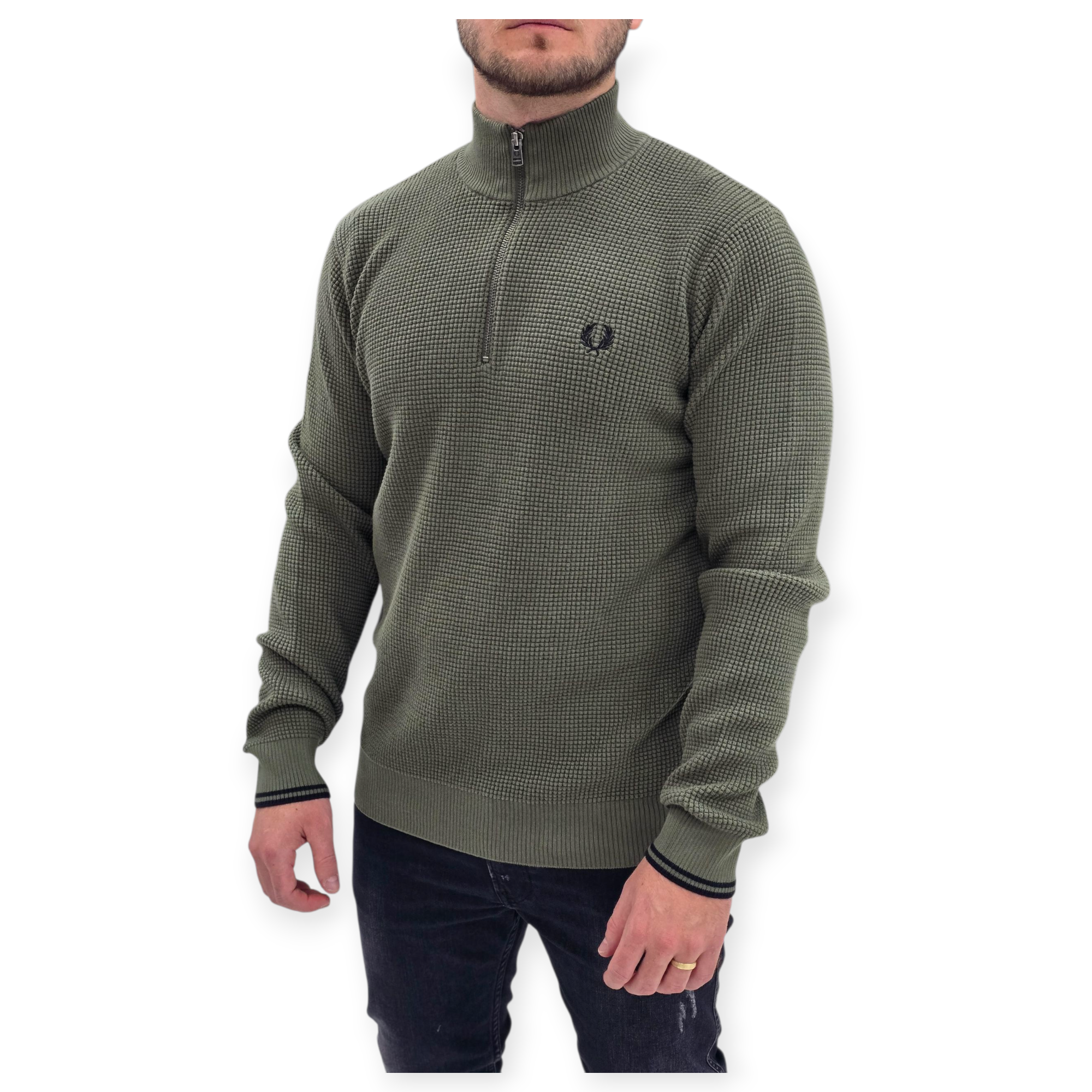 חולצה FRED PERRY WAFFLE STITCH HALF ZIP JUMPER חולצה FRED PERRY WAFFLE STITCH HALF ZIP JUMPER