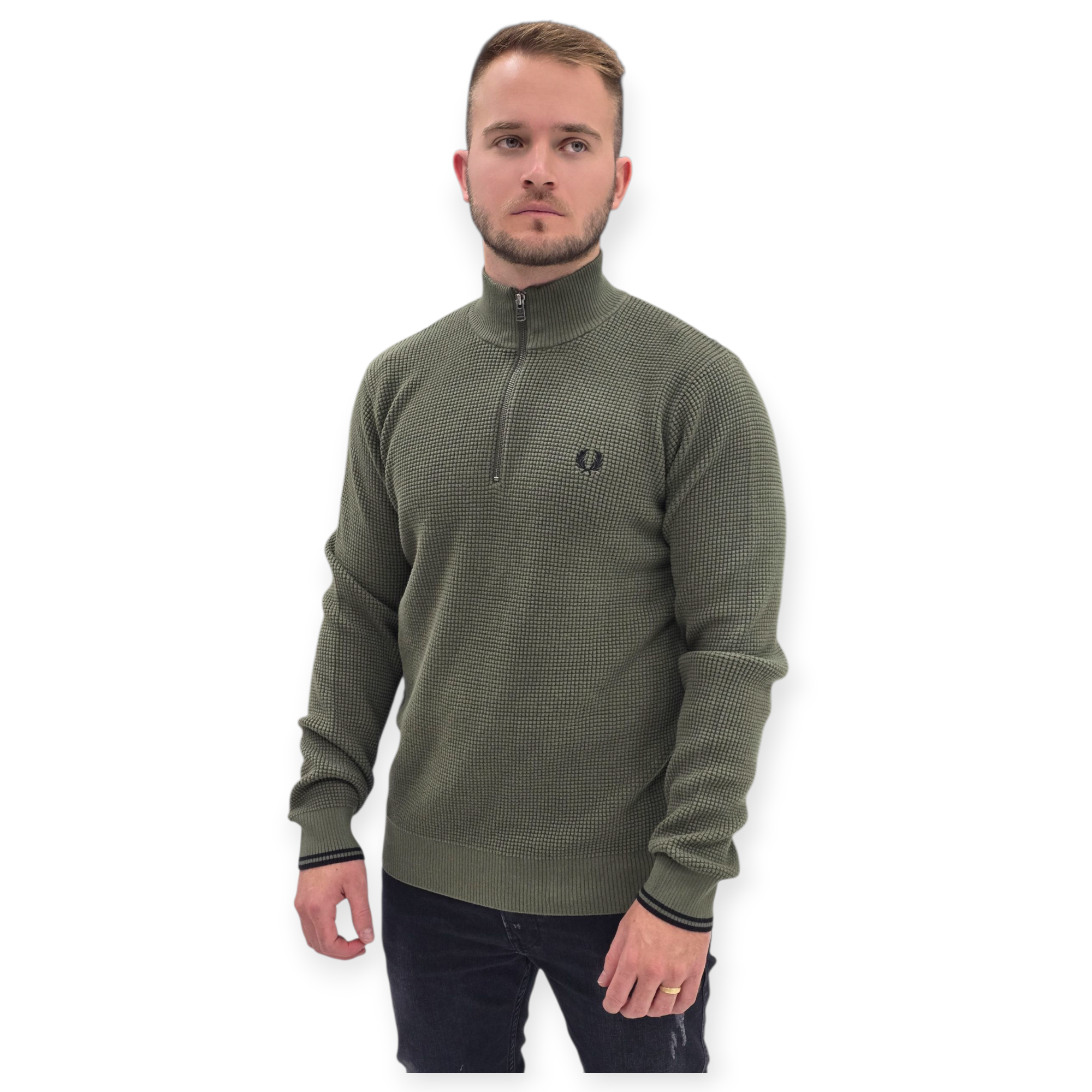 חולצה FRED PERRY WAFFLE STITCH HALF ZIP JUMPER חולצה FRED PERRY WAFFLE STITCH HALF ZIP JUMPER