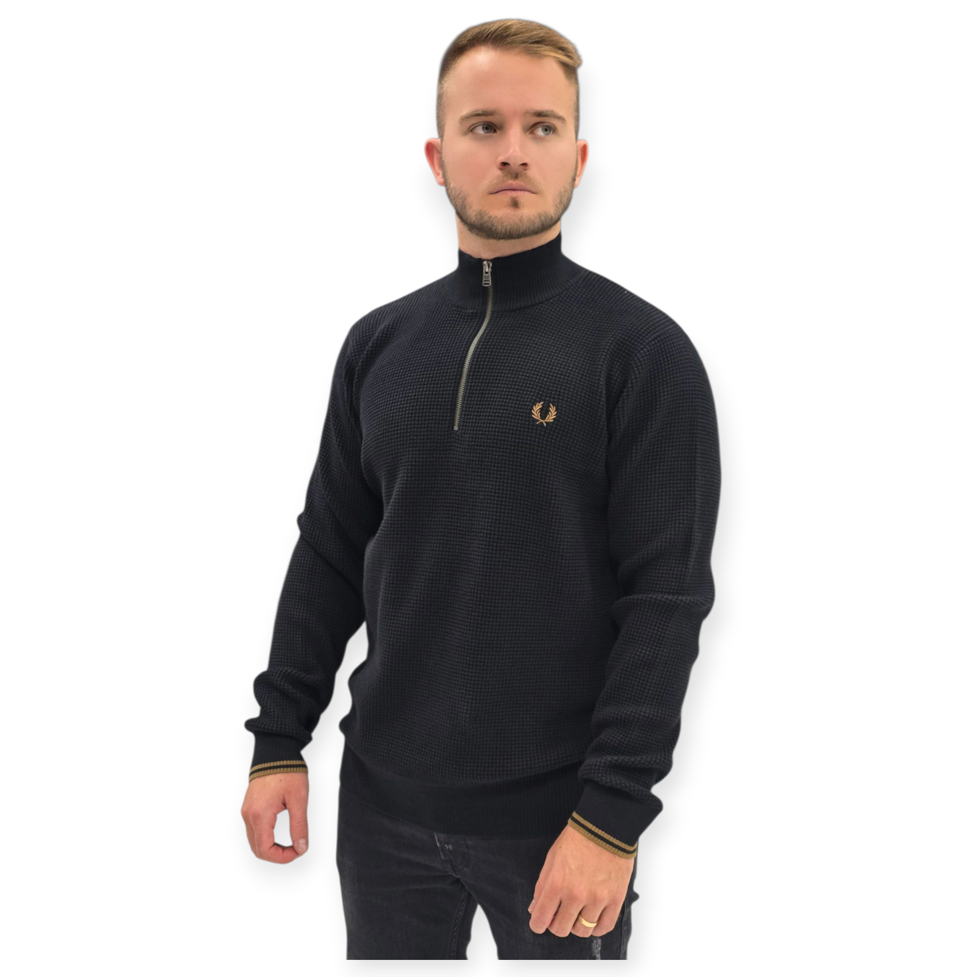 חולצה FRED PERRY WAFFLE STITCH HALF ZIP JUMPER חולצה FRED PERRY WAFFLE STITCH HALF ZIP JUMPER