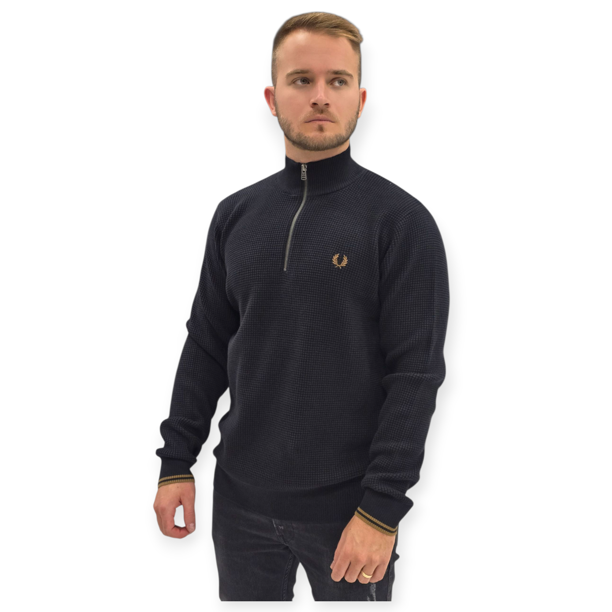 חולצה FRED PERRY WAFFLE STITCH HALF ZIP JUMPER חולצה FRED PERRY WAFFLE STITCH HALF ZIP JUMPER