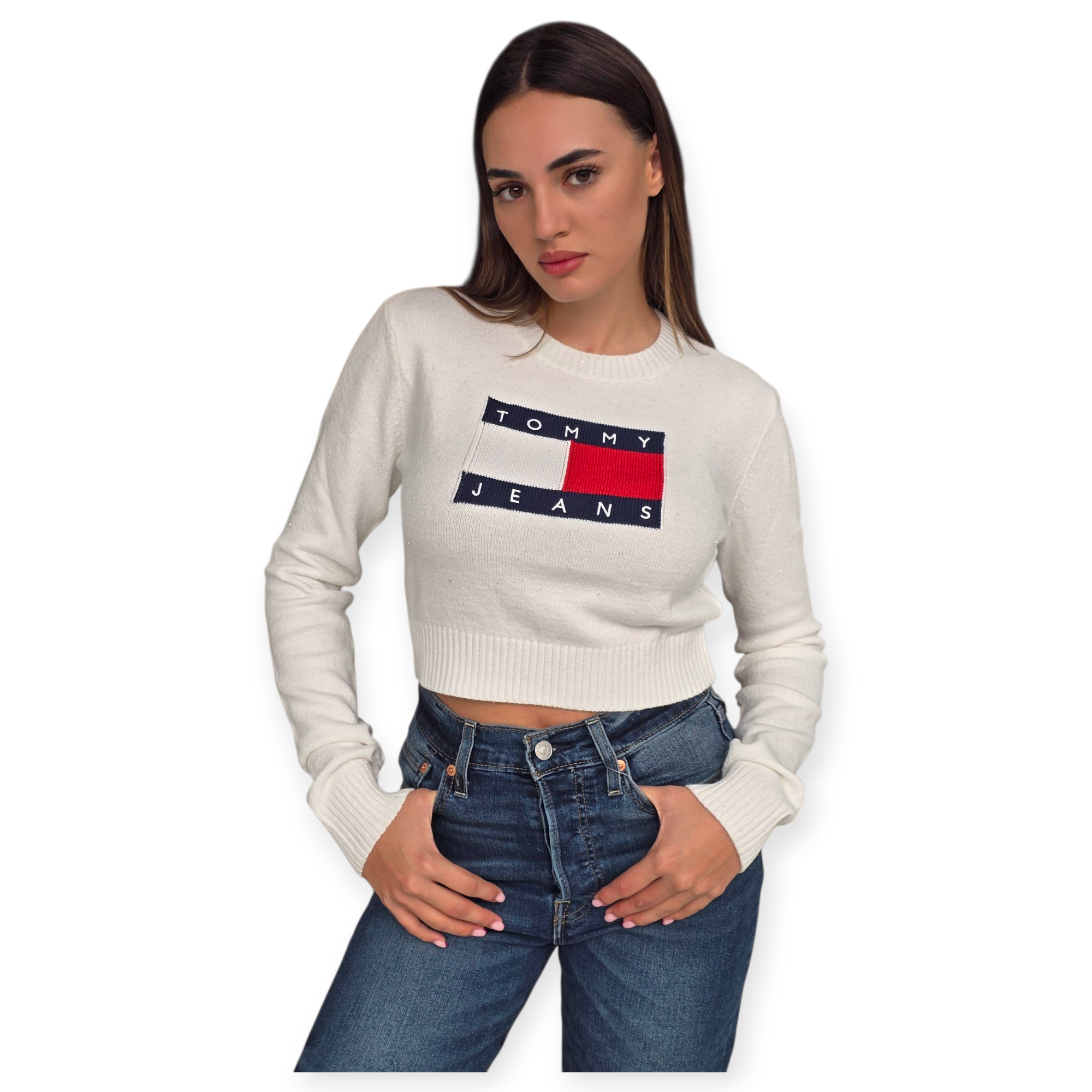 חולצה TOMMY HILFIGER SPARKLE FLAG SWEATHER חולצה TOMMY HILFIGER SPARKLE FLAG SWEATHER