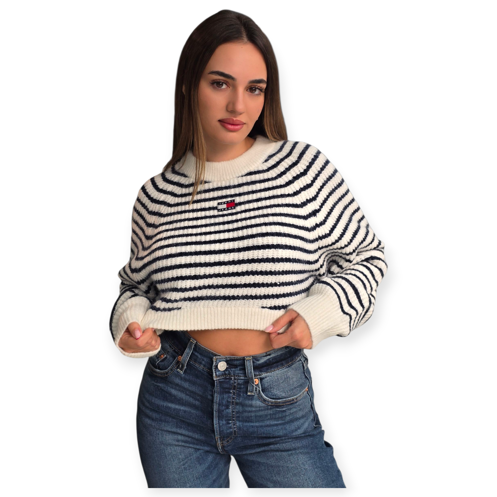 חולצה TOMMY HILFIGER CROP BADGE SWEATHER חולצה TOMMY HILFIGER CROP BADGE SWEATHER