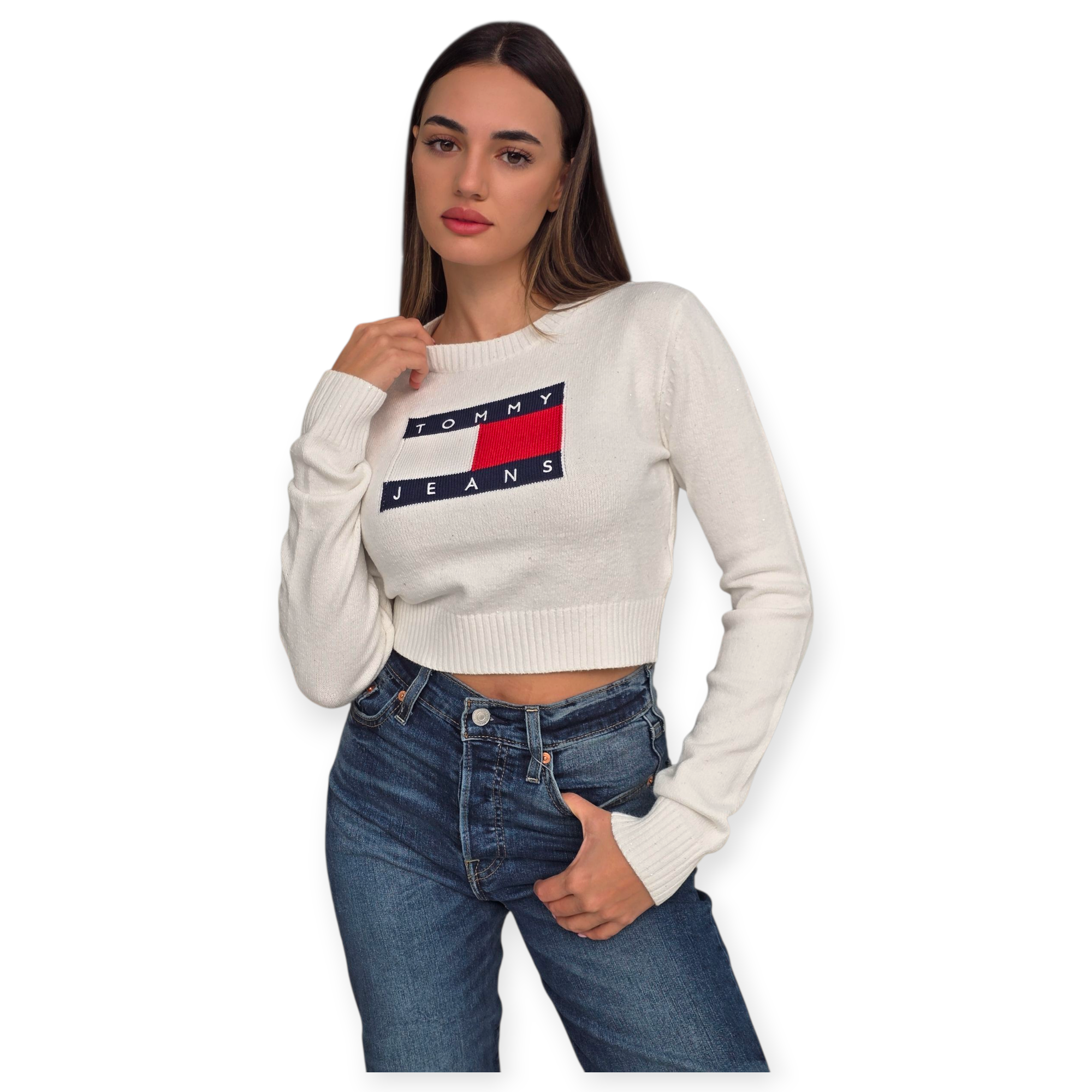 חולצה TOMMY HILFIGER SPARKLE FLAG SWEATHER חולצה TOMMY HILFIGER SPARKLE FLAG SWEATHER