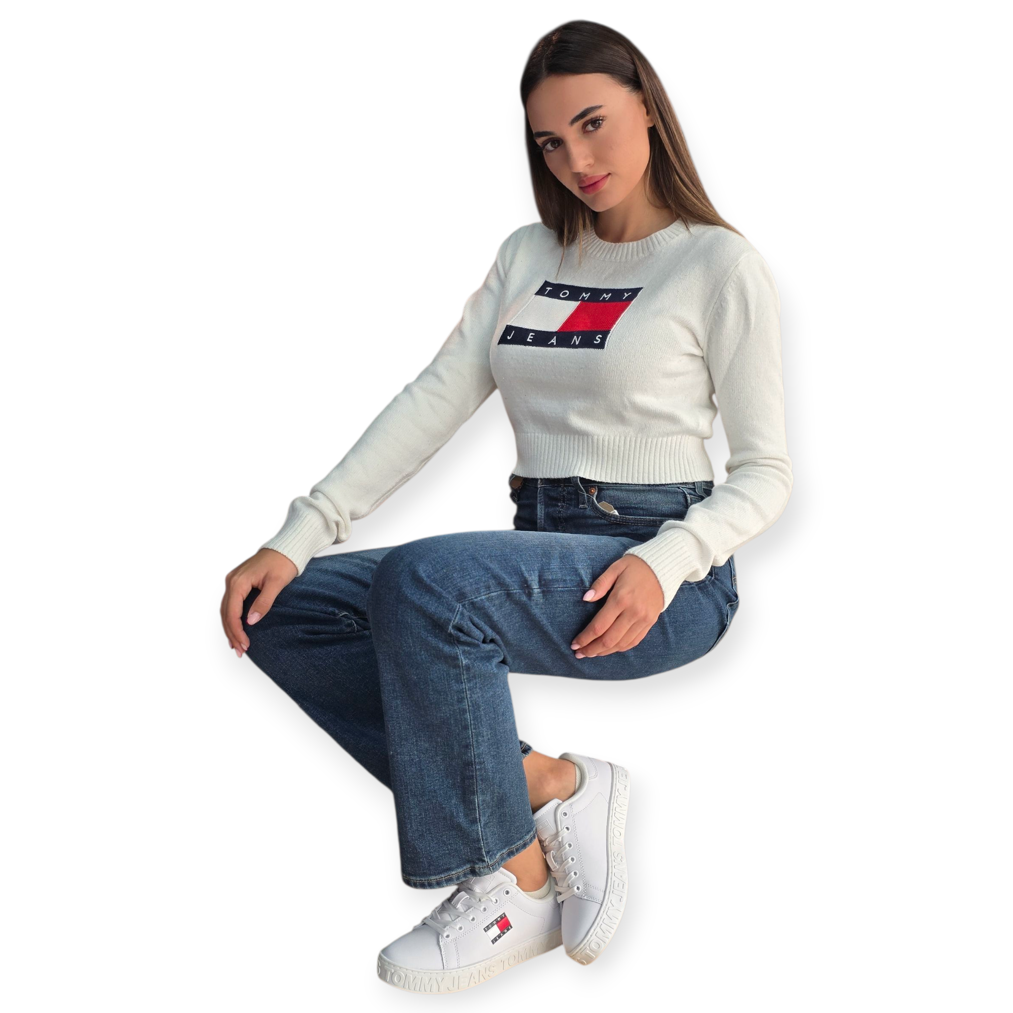 חולצה TOMMY HILFIGER SPARKLE FLAG SWEATHER חולצה TOMMY HILFIGER SPARKLE FLAG SWEATHER