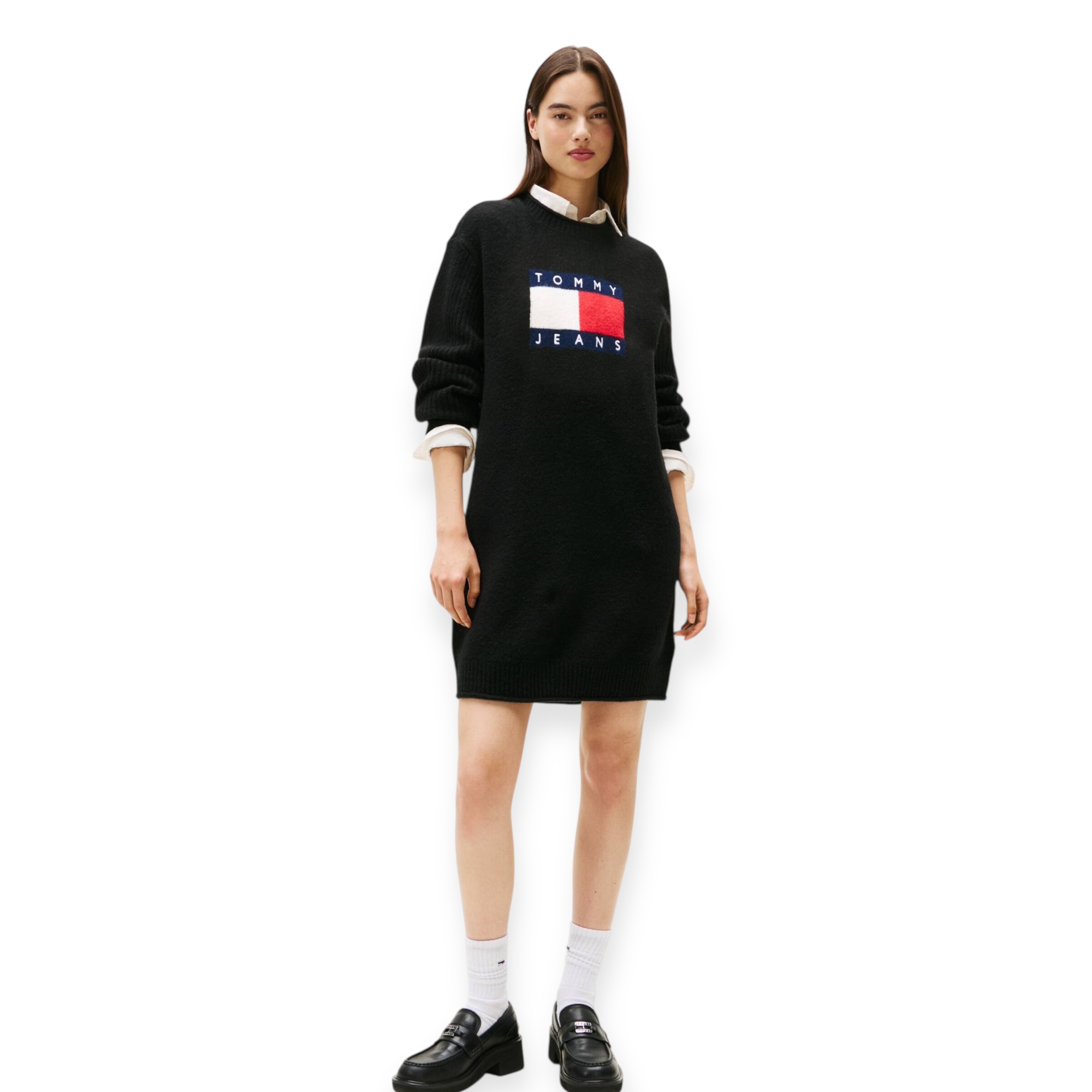 שמלה TOMMY HILFIGER FLAG SWEATER DRESS שמלה TOMMY HILFIGER FLAG SWEATER DRESS