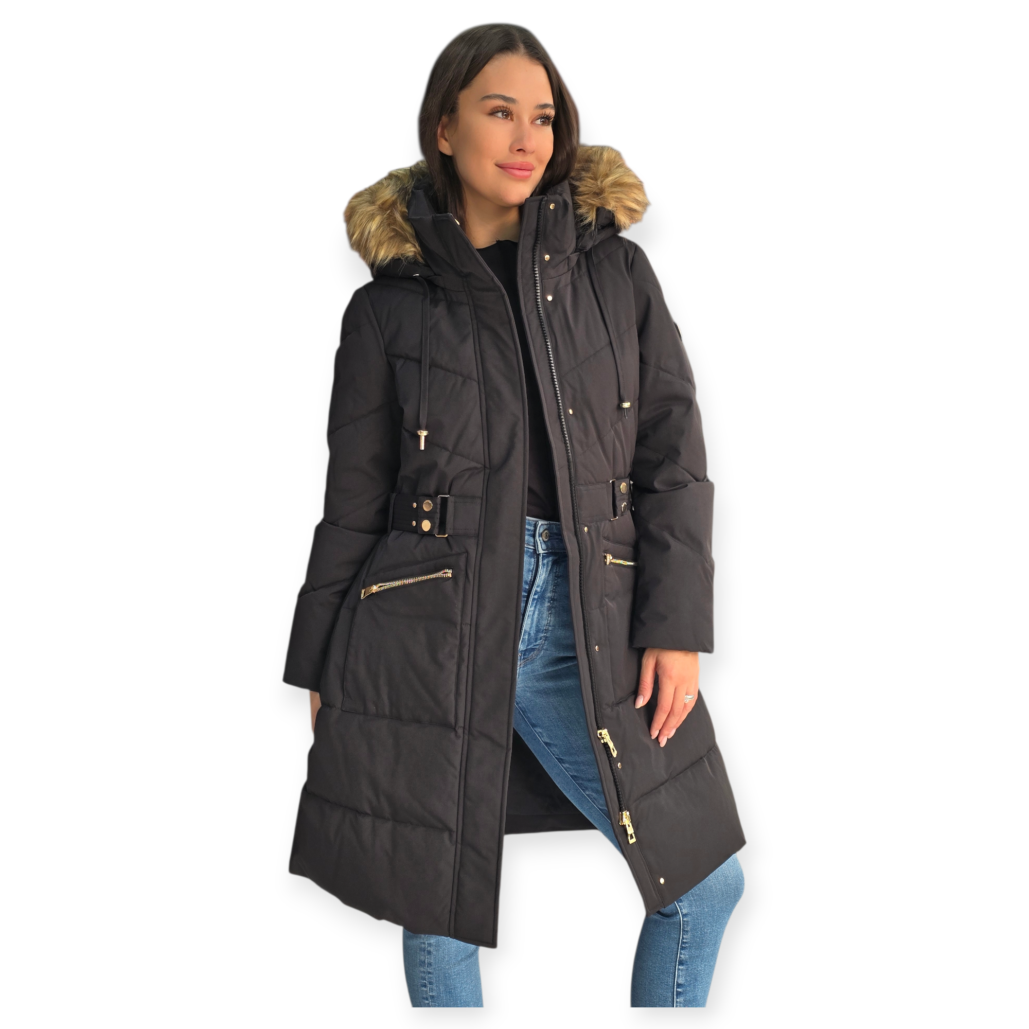 מעיל GUESS FATEMA BELTED PUFFER מעיל GUESS FATEMA BELTED PUFFER