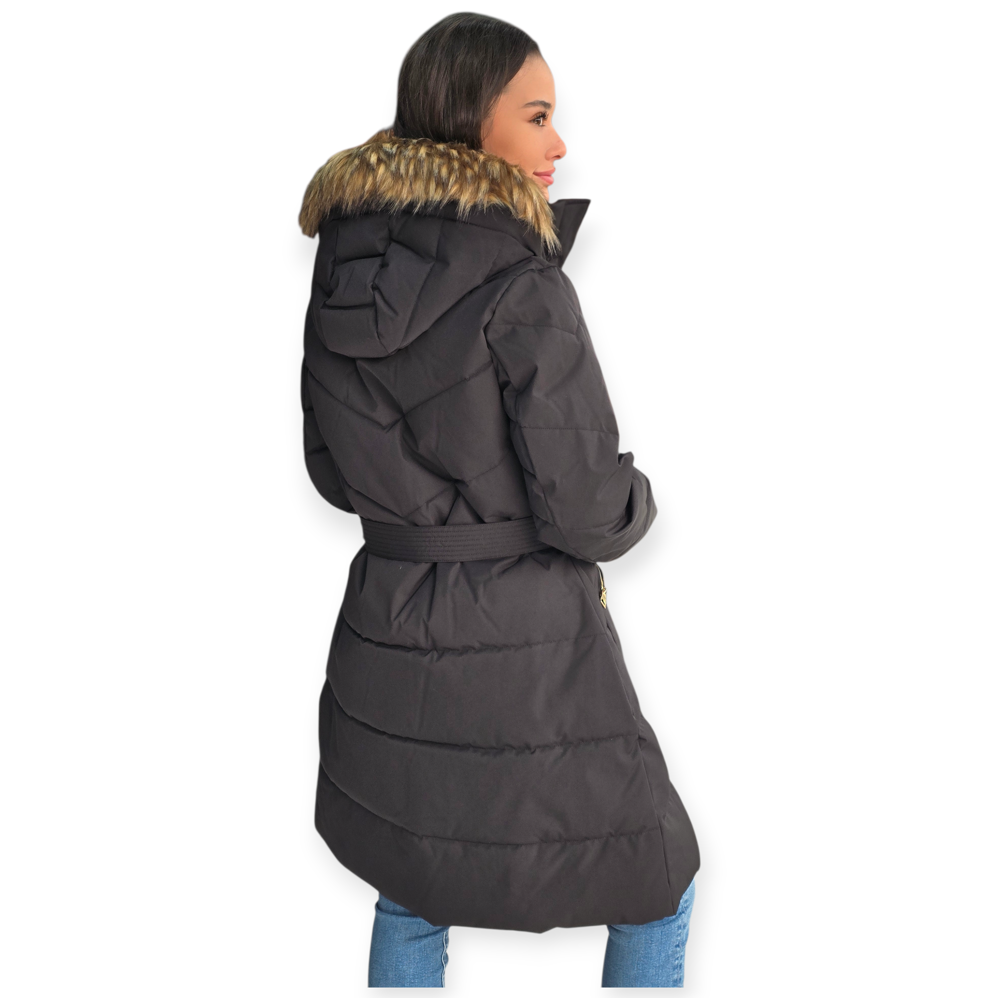 מעיל GUESS FATEMA BELTED PUFFER מעיל GUESS FATEMA BELTED PUFFER