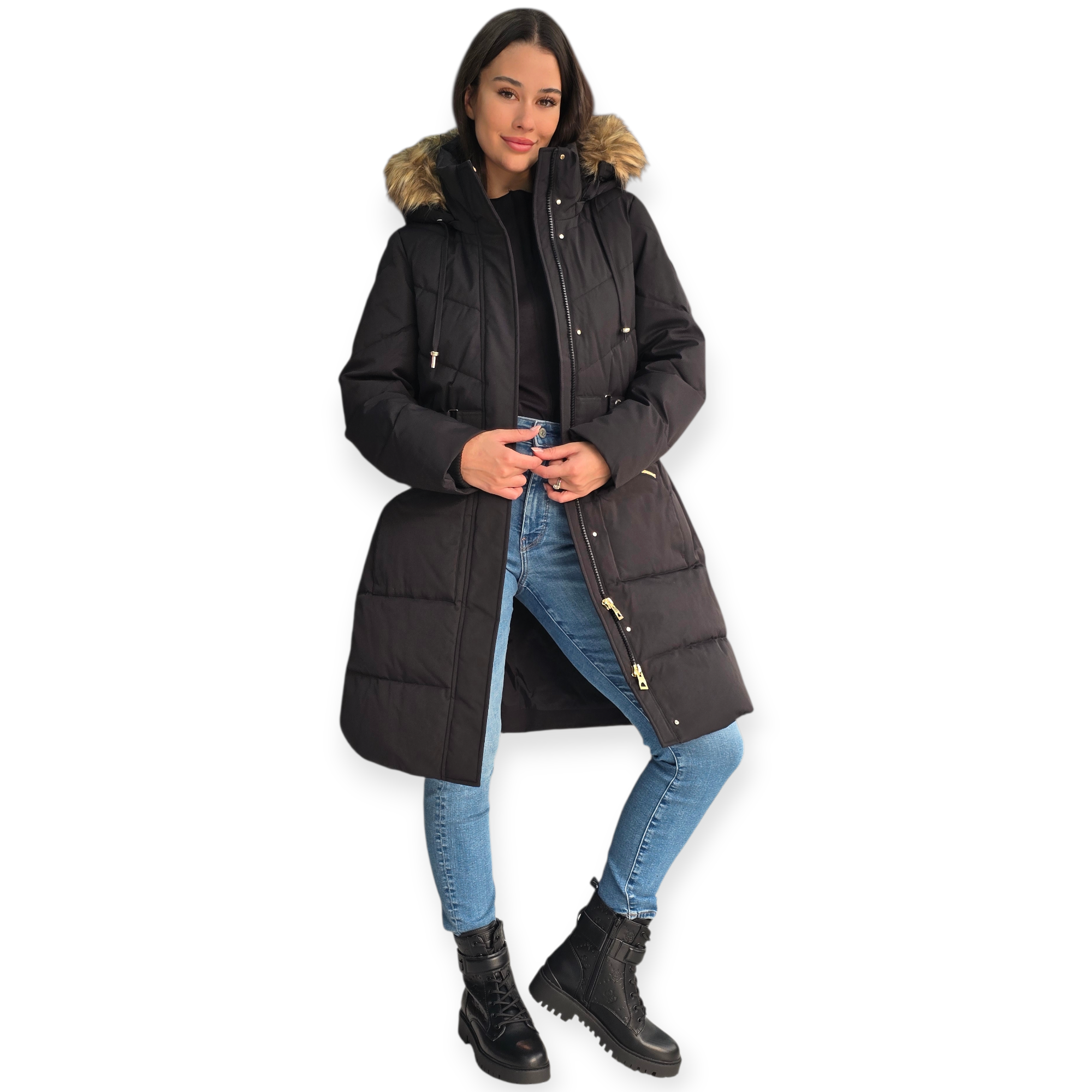 מעיל GUESS FATEMA BELTED PUFFER מעיל GUESS FATEMA BELTED PUFFER