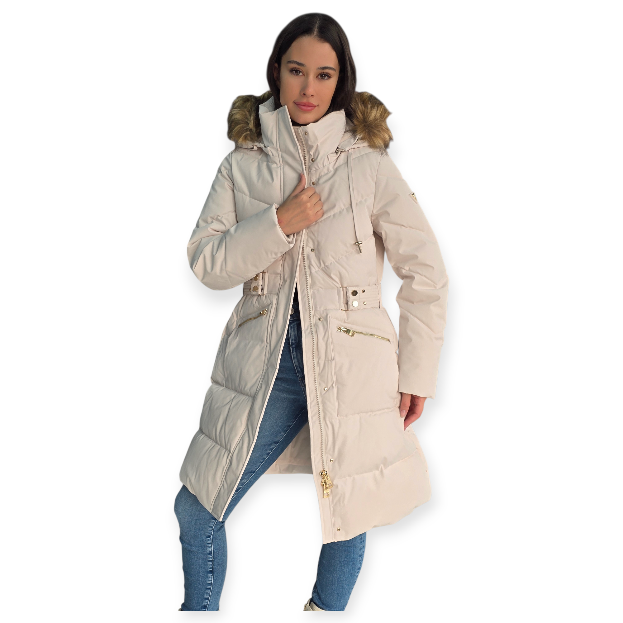 מעיל GUESS FATEMA BELTED PUFFER מעיל GUESS FATEMA BELTED PUFFER